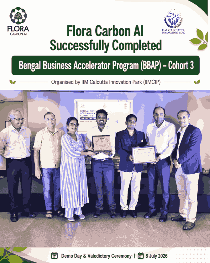 The Flora Carbon AI team with the Bengal Business Accelerator Program certificate