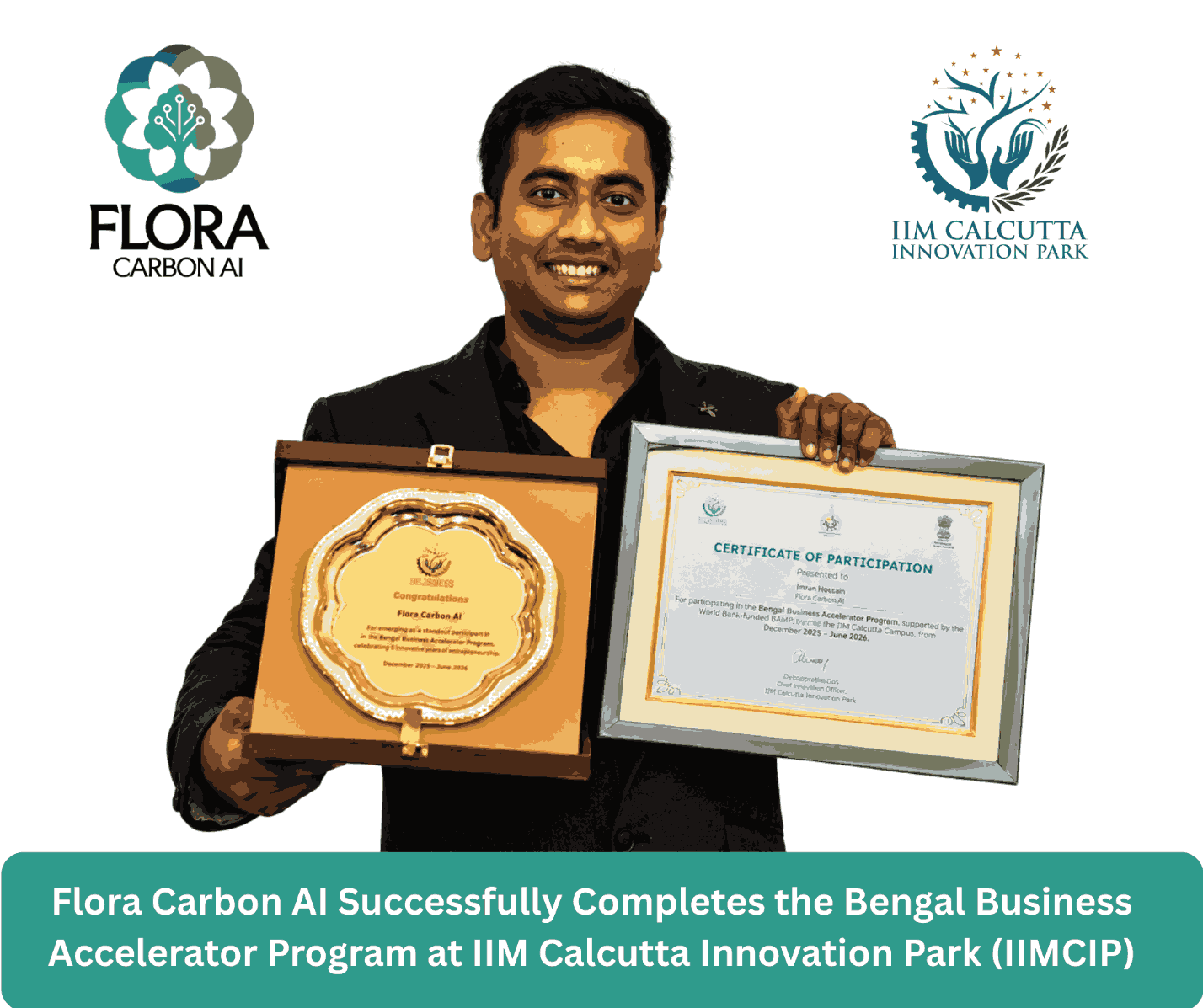 Founder Manir Dhabak with the recognition certificate from IIM Calcutta Innovation Park